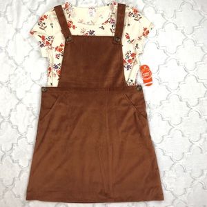 Corduroy jumper dress & T-shirt set